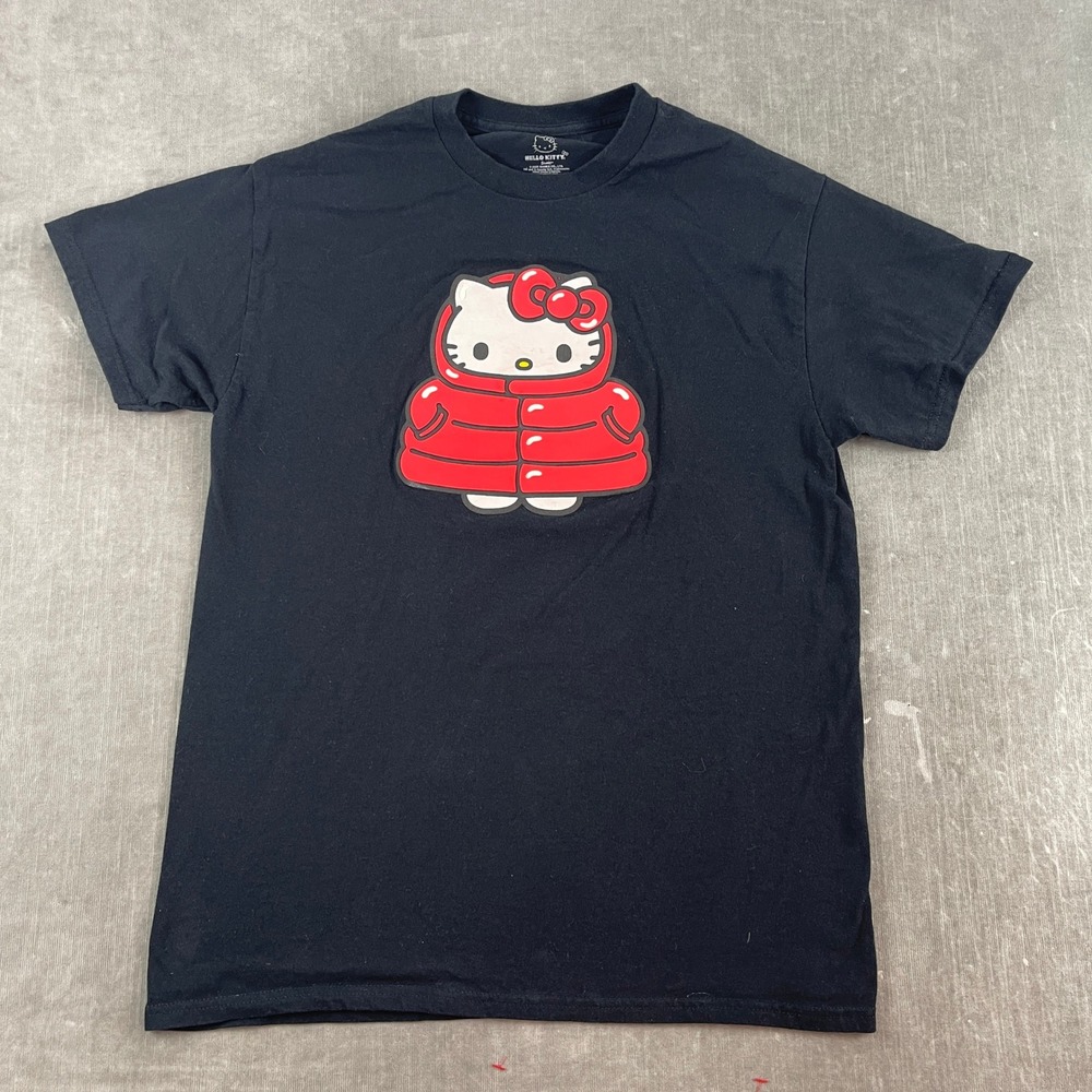 Sanrio Women Medium Black T-Shirt Hello Kitty Puffer Jacket Graphic Tee